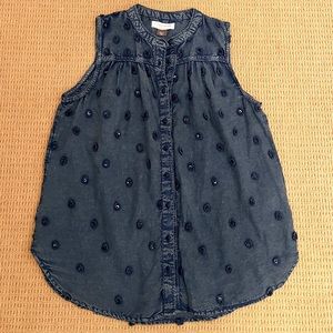 Pilcro by Anthropologie navy blue embellished button down tank top